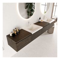 Mondiaz Bukla 240cm badmeubel met module 60 links dark brown 4 lades met wastafel dubbel 2 kraangaten kleur talc