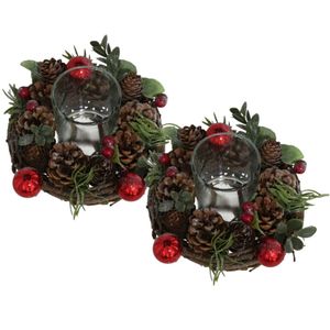 Set van 2x stuks kerst thema kaarsenhouders ornamenten red/green nature 16 cm