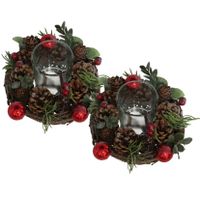 Set van 2x stuks kerst thema kaarsenhouders ornamenten red/green nature 16 cm