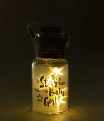 Glazen lichtgevende pot &apos;Baby girl&apos;
