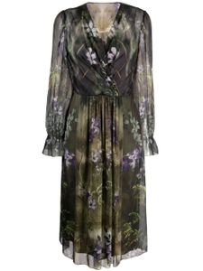 Alberta Ferretti robe mi-longue en soie à fleurs - Vert