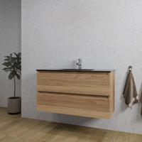 Adema Chaci Badkamermeubelset - 100x46x57cm - 1 keramische wasbak zwart - 1 kraangat - 2 lades - eiken SW1212774/SW761656