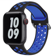 Siliconen sportband met gesp - Zwart + Blauw - Geschikt voor Apple Watch 42mm / 44mm / 45mm / 49mm - thumbnail