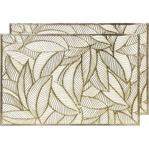 2x Gouden bladeren placemats 30 x 45 cm rechthoek