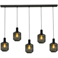 Masterlight 5-lichts hanglamp - zwart -Porto met Jagger green glazen - 2711-05-05-130-5-10