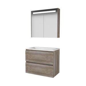 Basic-Line Premium 46 badkamermeubelset - 80x46cm - greeploos - 2 lades - acryl wastafel - 0 kraangaten - Spiegelkast - geintegreerde LED verlichting - MFC Scotch Oak 1810491