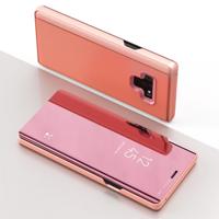 Spiegel Clear View horizontale Flip PU lederen case voor Galaxy Note 9 met houder (Rose goud)