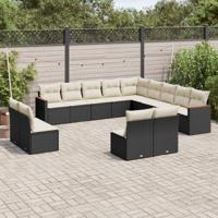 13-delige Loungeset met kussens poly rattan zwart