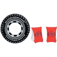 Opblaasbare autoband zwemband/zwemring 91 cm met oranje zwemvleugels van intex