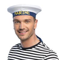 Carnaval verkleed Matroos/Matrozen hoedje - wit/blauw - voor volwassenen - Maritiem thema