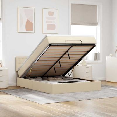 Bed met matras 140x200 cm stof crèmekleurig