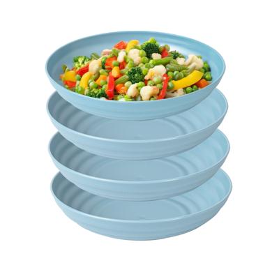Rond bord/camping - 4x - diep bord - D19 cm - blauw - kunststof - onbreekbaar servies