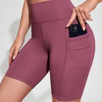Sport Studio High Waist Biker Shorts with Phone Pocket - Black Mauve Purple / XL