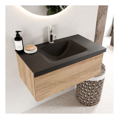Mondiaz Bukla 80cm badmeubel modulair kleur washed oak 1 lade met wastafel midden 1 kraangat kleur urban