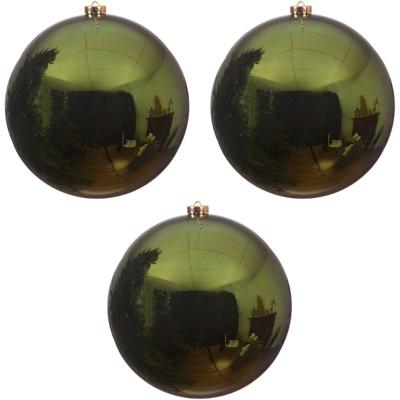 Decoris Kerstbal - 3x - donkergroen - groot - 14 cm - kunststof - glans