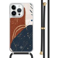 iPhone 14 Pro Max hoesje met zwart koord - Abstract terracotta