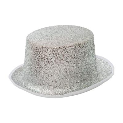 Verkleed hoed - glitter zilver - volwassenen - carnaval - kleuren thema - feestkleding accessoires