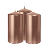 Cilinderkaars/stompkaars - 3x - metallic roségoud - 12 x 6 cm - 33 branduren