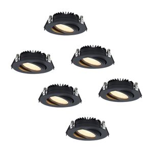 HOFTRONIC™ Set van 6 dimbare LED inbouwspots Rome - Zwart - 6 Watt - Kantelbaar - 2700K warm wit - IP44 - Geringe inbouwdiepte