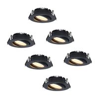 Set van 6 dimbare LED inbouwspots Rome - Zwart - 6 Watt - Kantelbaar - 2700K warm wit - IP44 - Geringe inbouwdiepte