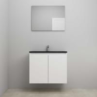 On-Line Badkamermeubelset - 80 cm - Voorgemonteerd - Greeploze Ladestructuur - Acryl Wastafel - 1 Kraangat - Spiegel - Mat Wit