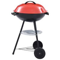 The Living Store XXL Campingbarbecue - Houtskool - Groot grilloppervlak - 44 cm - Zwarte en rode - Staal met