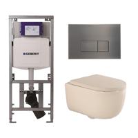 QeramiQ Dely Swirl Toiletset - 36.3x51.7cm - Geberit UP320 inbouwreservoir - met Burda frame - 35mm zitting - gunmetal bedieningsplaat - rechthoekige knoppen - beige 0701131/SW706199/SW1000771/SW1026259