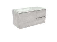 Storke Edge zwevend badkamermeubel 100 x 46 cm beton zilvergrijs met Mata asymmetrisch linkse wastafel in matte Solid Surface