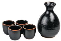 Zwart/Oranje Yuzu sake set van 4 - 4.2 x 13cm 250ml