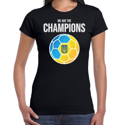 Oekraine EK/ WK supporter t-shirt we are the champions met Oekrainse voetbal zwart dames Oekraine EK/ WK supporter t-shirt we are the champions met Oekrainse voetbal zwart dames