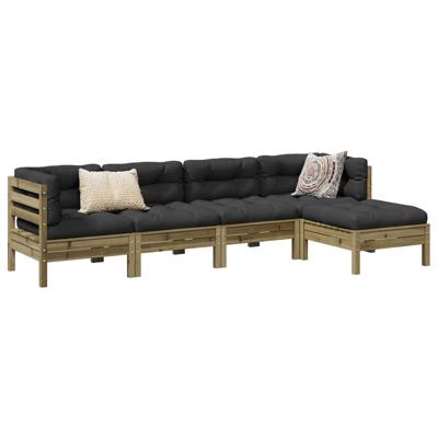 5-delige Loungeset met kussens geïmpregneerd grenenhout