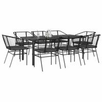 9-delige Tuinset met kussens poly rattan glas zwart