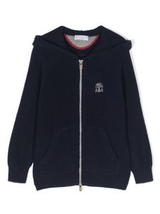 Brunello Cucinelli Kids cardigan en cachemire à logo brodé - Bleu