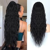 26 inch lange zwarte trekkoord paardenstaart extension voor vrouwen synthetische lang krullend golvend clip in paardenstaart hair extensions voor dagelijks party gebruik Lightinthebox