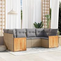 6-delige Loungeset met kussens poly rattan beige