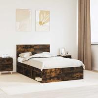 Bedframe met hoofdeinde Gerookt eiken 135 x 190 cm Bewerkt hout