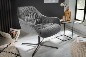 Draaifauteuil BIG DUTCH grijs fluweel met armleuningen retrostijl - 40009