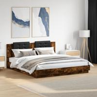 Bedframe met hoofdbord en LED gerookt eikenkleur 200x200 cm Bedframe met hoofdbord en LED gerookt eikenkleur 200x200 cm