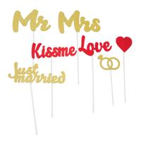 Bruiloft foto prop set - 8-delig - glitter - trouwen/vrijgezellenfeest - photo booth accessoires