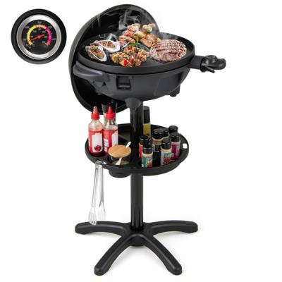 Elektrische Barbecue 2-In-1 Tafelgrill & Staande Grill met 2-Zone Grillplaat Elektrische Grill met Kruidenrek en Standaard Anti-Aanbaklaag