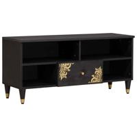 TV-kast met lade Zwart 100 x 33 x 46 cm Massief Mango Hout