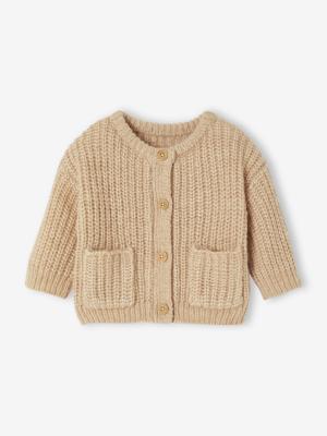 Babyvestje van grof gebreid breisel gemêleerd beige