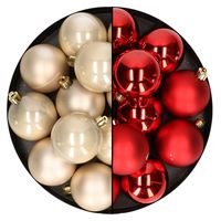 24x stuks kunststof kerstballen mix van champagne en rood 6 cm