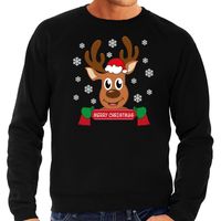 Bellatio Decorations foute kersttrui/sweater heren - Rendier - zwart - Merry Christmas 2XL  -