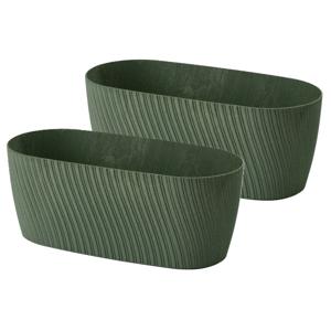 Form Plastic Plantenbak/bloembak Waves - 2x - kunststof - donkergroen - L27 x B12 x H11 cm - ovaal