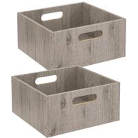 Set van 2x stuks opbergmanden/kastmanden 14 liter grijs van hout 31 cm - Opbergkisten