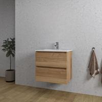 Adema Chaci Badkamermeubelset - 60x46x57cm - 1 ovale keramische wasbak wit - 1 kraangat - 2 lades - eiken SW1212759/SW718716