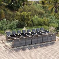 17-delige Tuinset met kussens poly rattan grijs