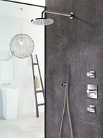 Hotbath Get Together doucheset met 2 stopkranen met 3 standen-handdouche, 30 cm plafondbuis, 20 cm hoofddouche vierkant, geborsteld nikkel - thumbnail