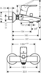 Hansgrohe Focus E2 badkraan met omstel en koppelingen chroom 31940000